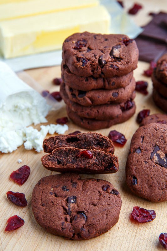Chocolate cherry balsamic goat cheese shortbread