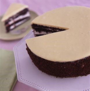 Chocolate cherry cake with white chocolate glaze