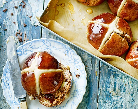 Chocolate cherry hot cross buns