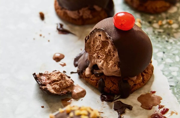 Chocolate cherry ice cream bombes