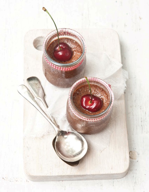 Chocolate cherry mousse pots