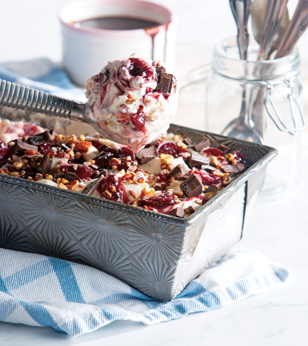 Chocolate cherry pecan no-churn ice cream