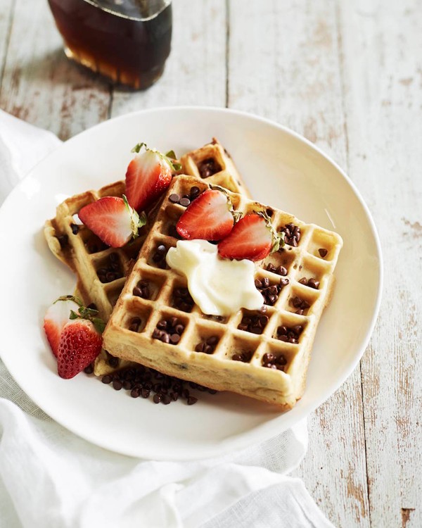 Chocolate chip almond waffles