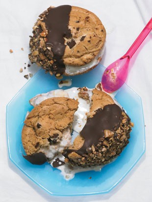 Chocolate chip and banana ice cream sandwiches