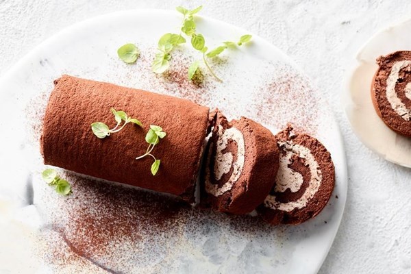 Chocolate chip and peppermint Swiss roll