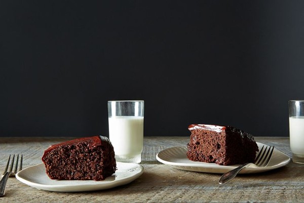 Chocolate chip cake with chocolate sour cream icing