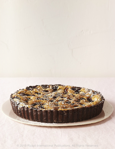 Chocolate chip cherry cookie tart