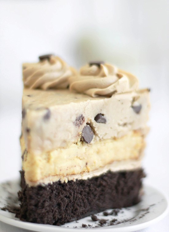 Chocolate chip cookie dough devil's food cake cheesecake