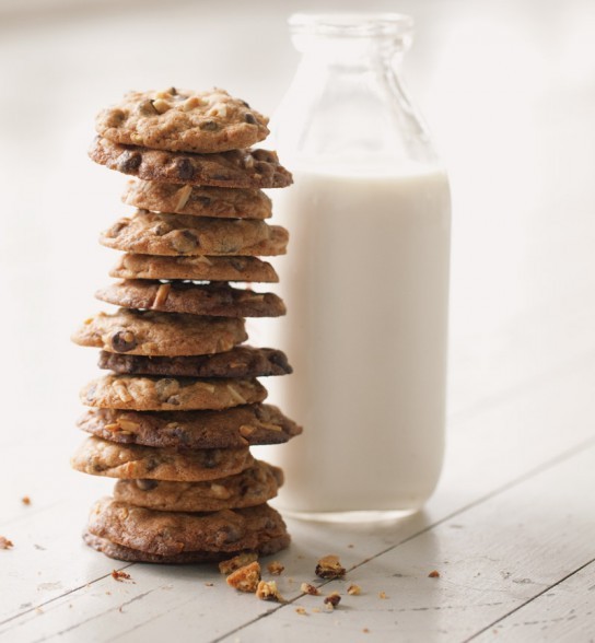 Chocolate chip cookies with almonds and orange zest