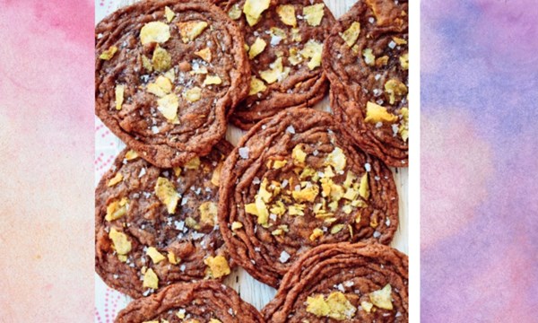 Chocolate chip cookies with sea salt potato chips