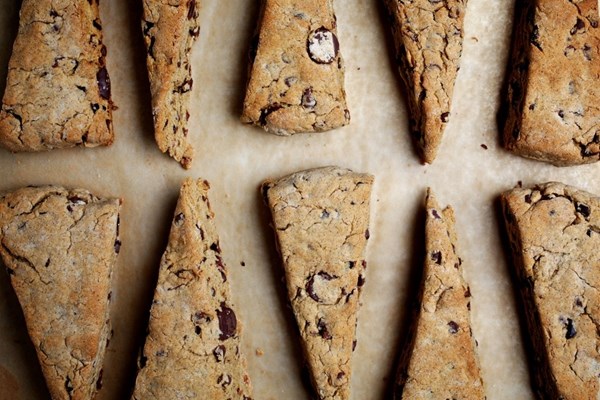 Chocolate chip-mocha scones with cacao nibs