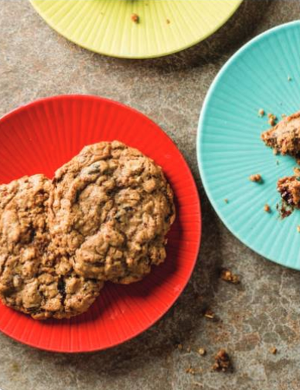 Chocolate chunk oatmeal cookies with pecans and cherries