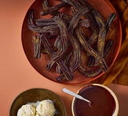 Chocolate churros with chocolate & salted caramel sauce