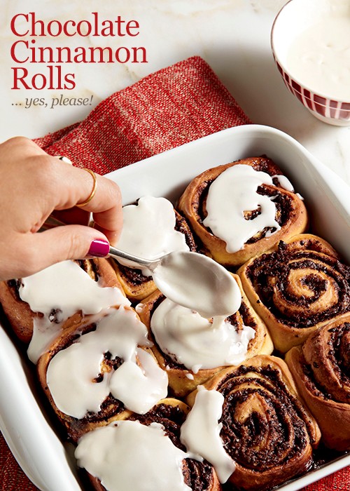 Chocolate cinnamon rolls (with vanilla icing)