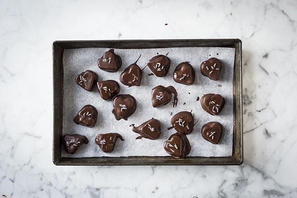 Chocolate-coated lavender caramels (made with lavender sugar)