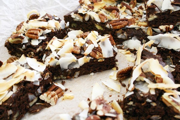 Chocolate, coconut and banana truffle brownies