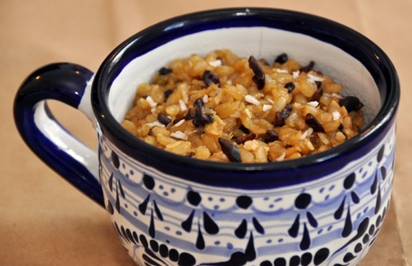 Chocolate-coconut rice pudding breakfast