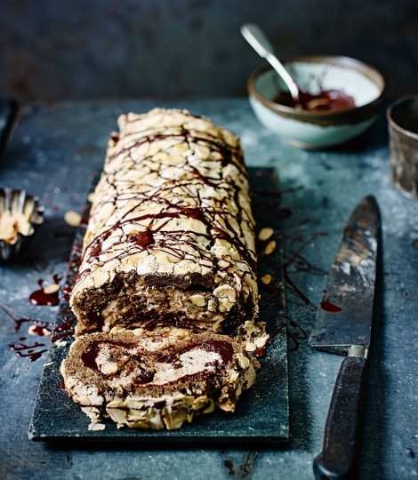 Chocolate coffee meringue roulade
