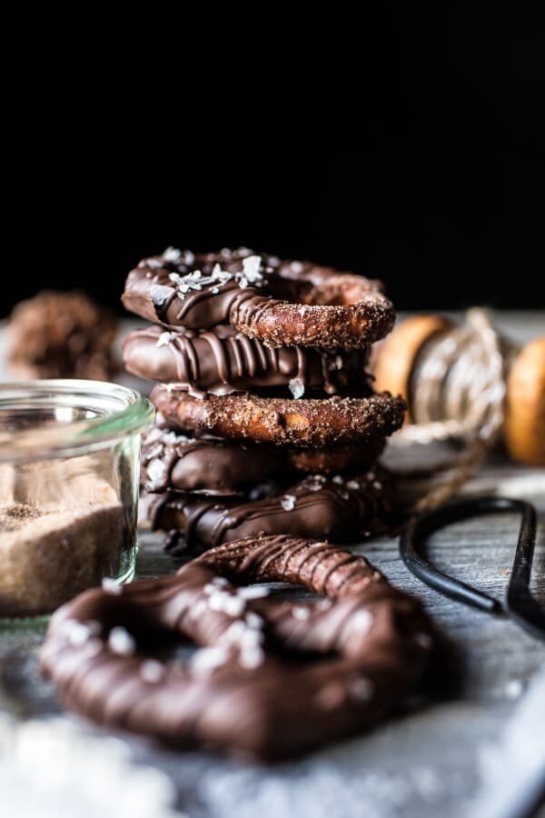 Chocolate covered cinnamon sugar pretzels