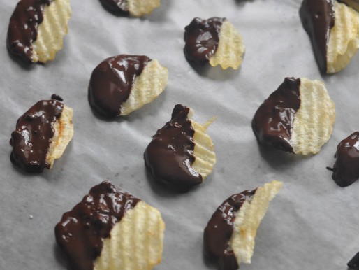 Chocolate covered potato chips