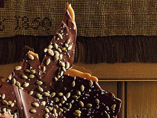 Chocolate-covered toffee with pumpkin seeds and sea salt (Bake the Book)
