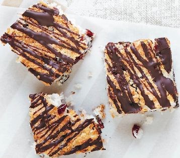 Chocolate, cranberry and coconut slice