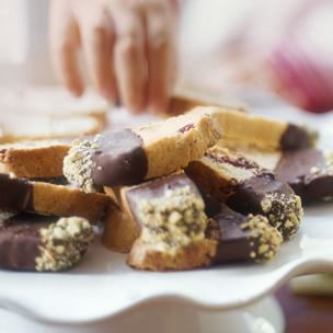 Chocolate cranberry-pistachio biscotti