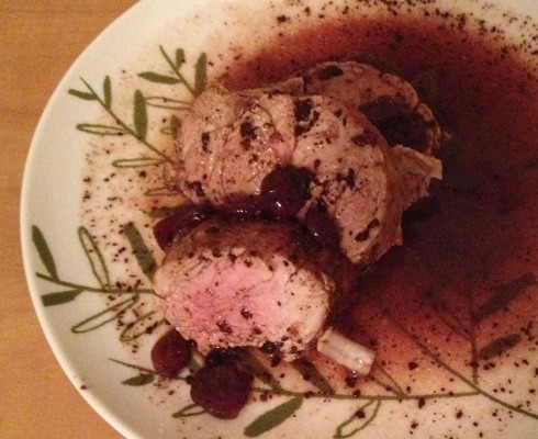 Chocolate cranberry pork tenderloin