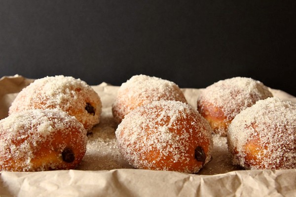 Chocolate cream filled vanilla sugar doughnuts