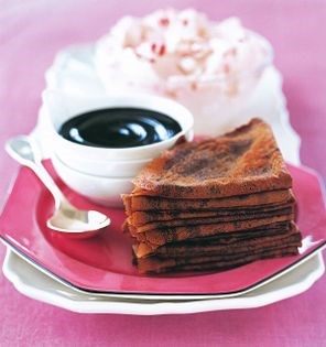 Chocolate crepes with peppermint ice cream