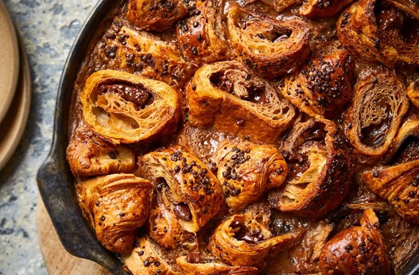 Chocolate croissant & orange pudding