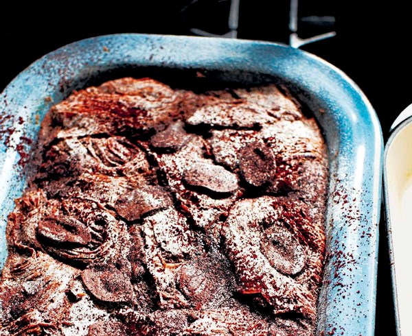 Chocolate croissant bread pudding