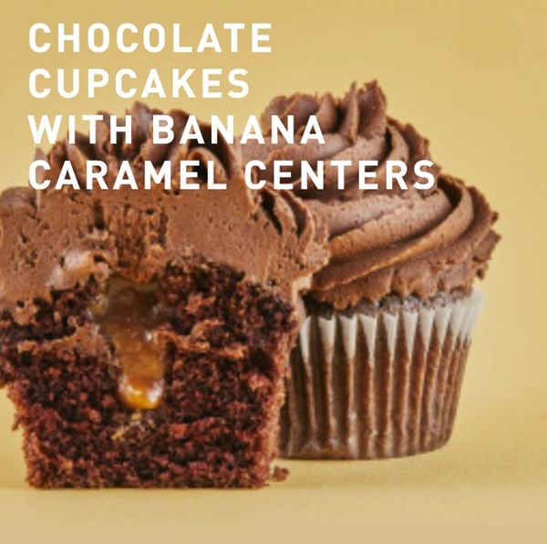 Chocolate cupcakes with banana caramel centers