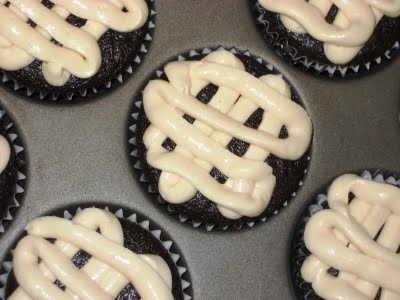 Chocolate cupcakes with caramel cream cheese frosting