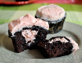 Chocolate cupcakes with strawberry buttercream