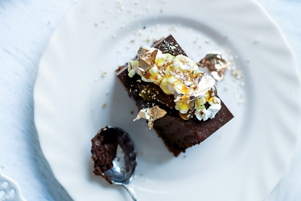 Chocolate delice with caramel popcorn
