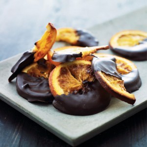 Chocolate-dipped candied oranges
