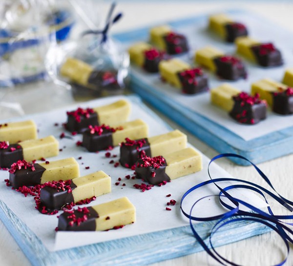 Chocolate-dipped cardamom fudge