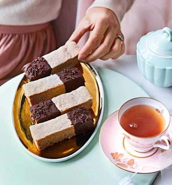 Chocolate-dipped chai butter shortbread