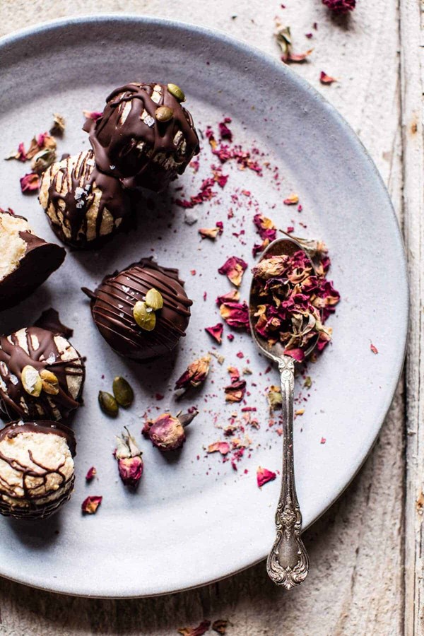 Chocolate dipped coconut caramel macaroons