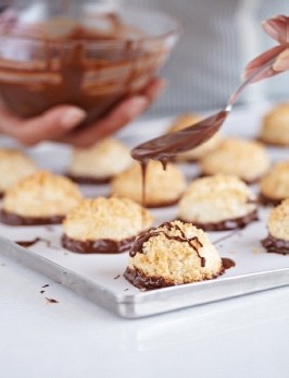 Chocolate-dipped coconut macaroons