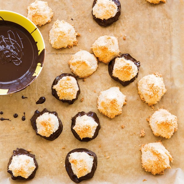 Chocolate-dipped coconut macaroons