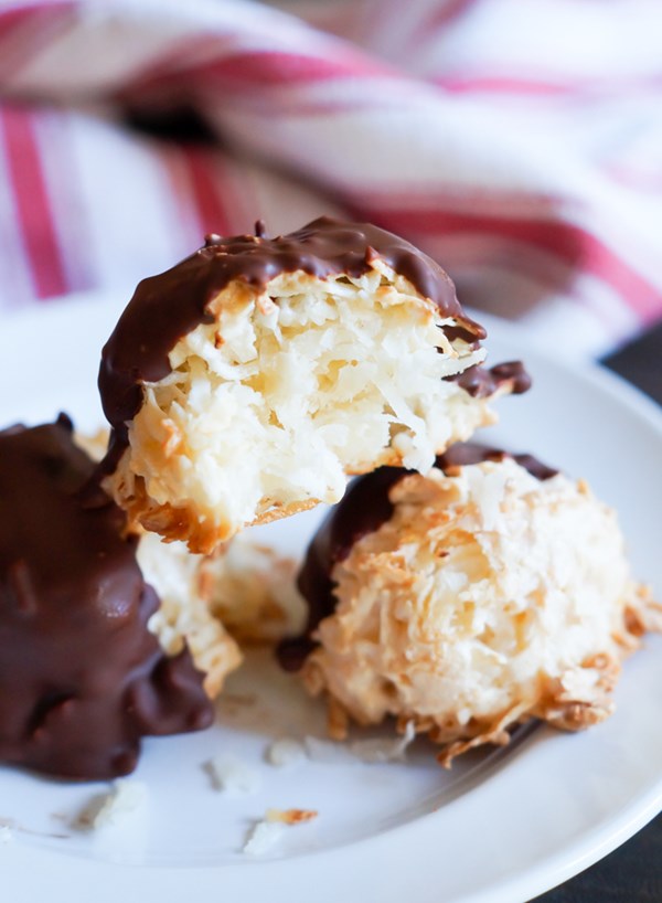 Chocolate-dipped coconut macaroons