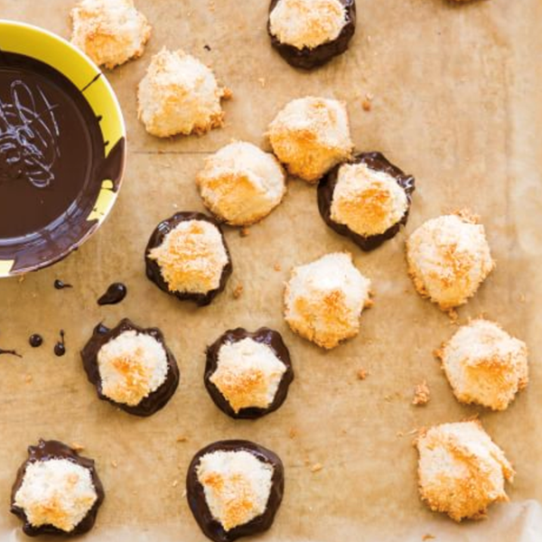 Chocolate-dipped coconut macaroons
