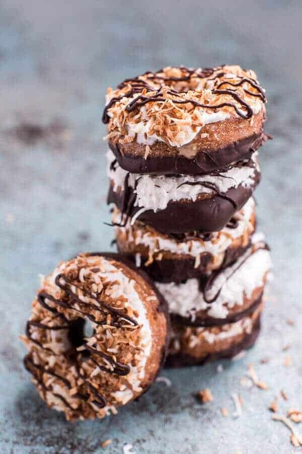 Chocolate dipped coconut tres leches cronuts