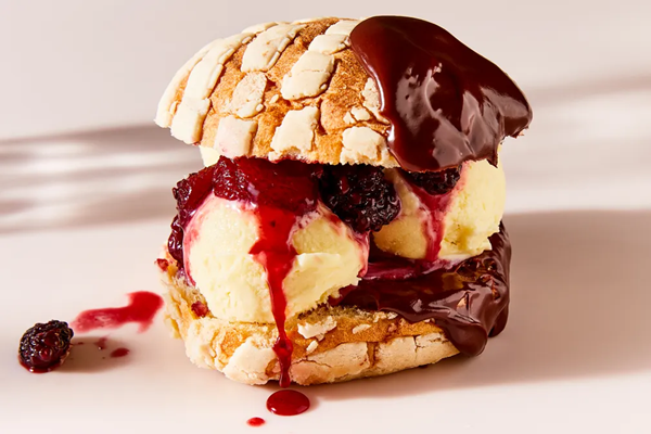 Chocolate-dipped concha ice cream sandwiches
