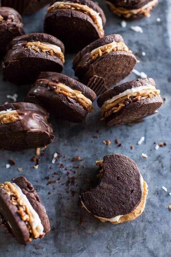 Chocolate dipped homemade peanut butter Samoa cookie Oreos