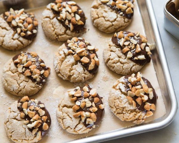 Chocolate-dipped peanut butter crinkle cookies