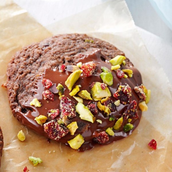 Chocolate-dipped spumoni cookies