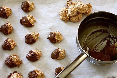 Chocolate dipped toasted coconut macaroons
